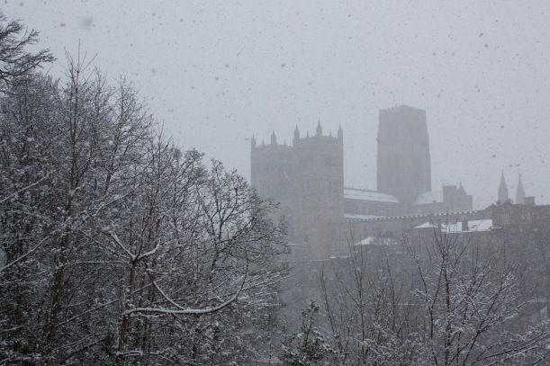 Durham Cathedral in the snow. 